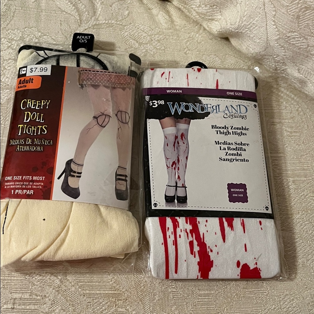 WONDERLAND Bloody Zombie Thigh High Tights - White and Red